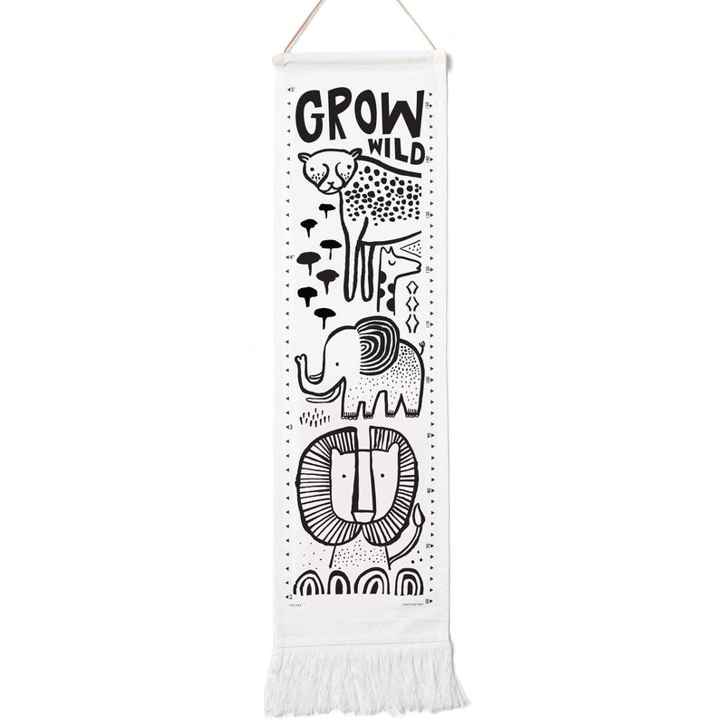 Wee Gallery Canvas Growth Chart for Kids, Toddler Height Tracker Ruler, 44x13 Inches Nursery Wall Hanging Decor, Organic Cotton Growth Chart, Modern Keepsake for Home or Playroom, Safari - Image 1
